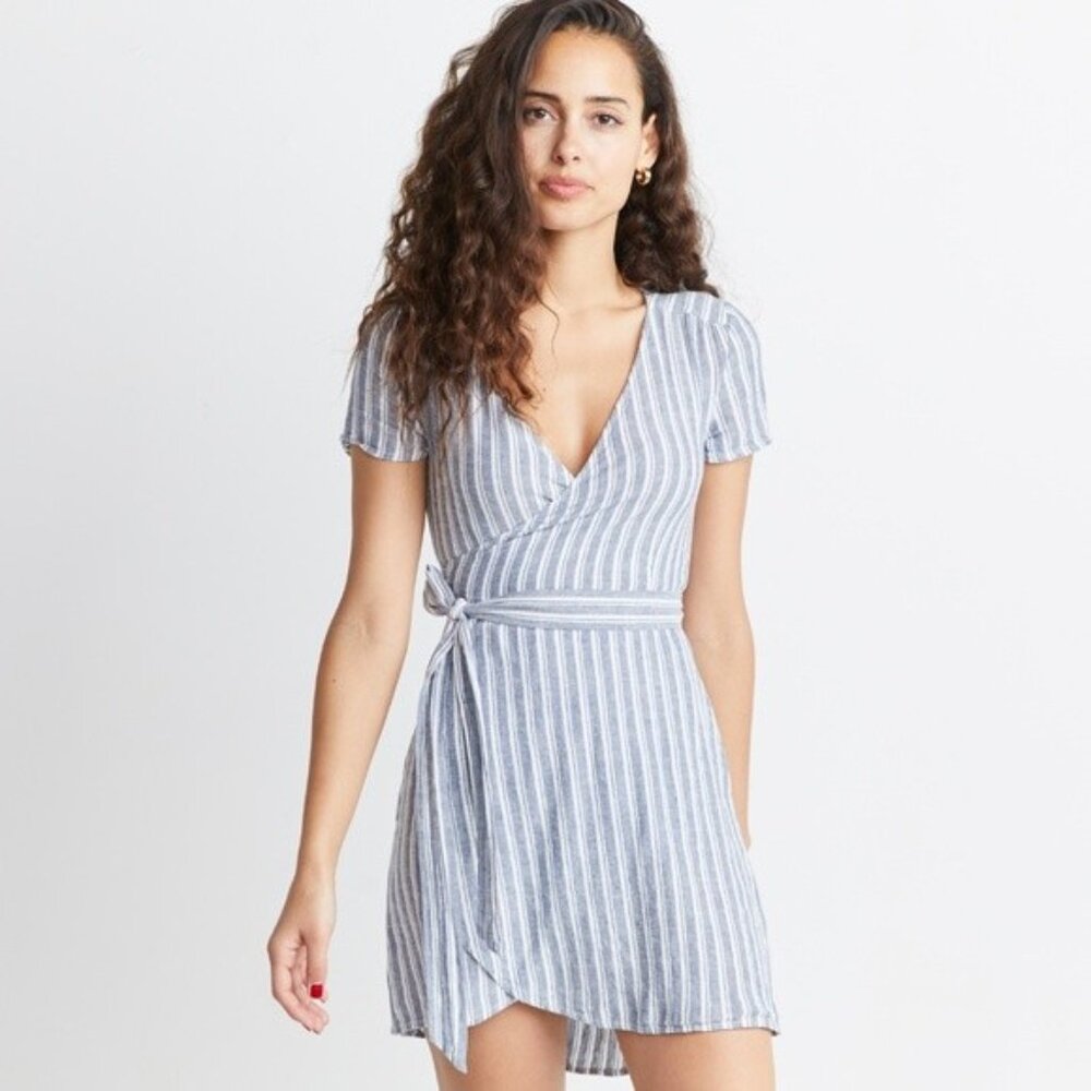 Marine Layer Frances Wrap Dress in Blue Stripe Size Medium NWT